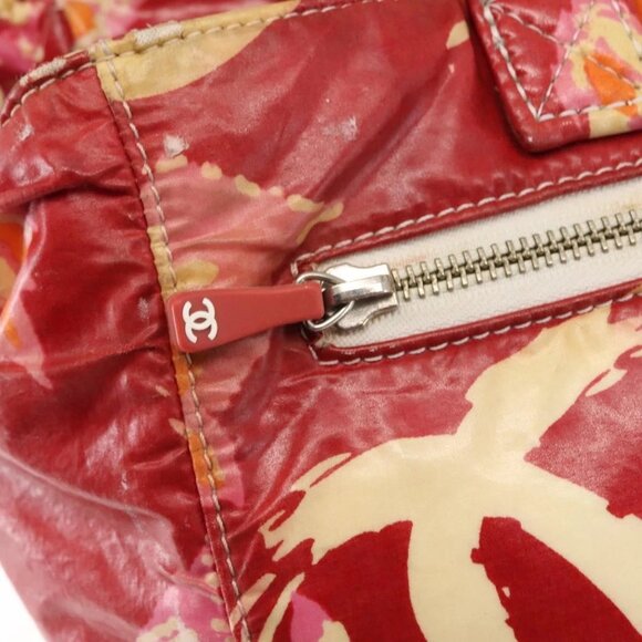 CHANEL High Summer Tote Bag Coated Canvas Red CC Auth - Picture 7 of 15